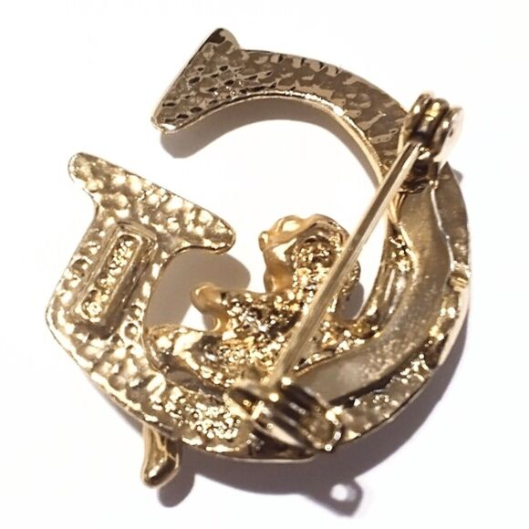 Vintage L. Razza Signed Gold Tone Initial G Brooch with Sitting Angel - Picture 4 of 4